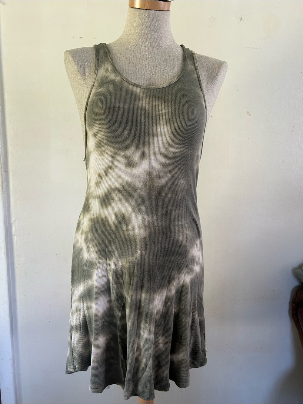 Love Culture Olive & White Tie-Dye Racerback Dress